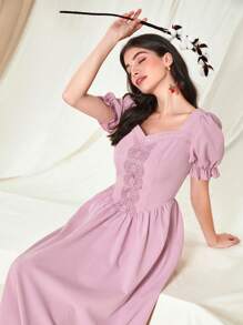 Mulvari 雞心領口泡泡袖連衣裙 - 淺粉色 - 查看 7