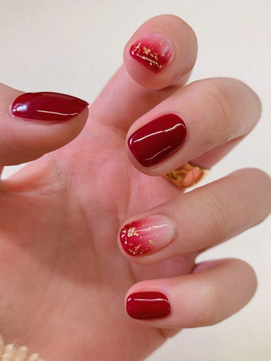 14 Piezas Pegatina Decorativa De Uñas De Papel De Aluminio Rojo Y Dorado Y 1 Lima De Uñas - Multicolor - Ver 1