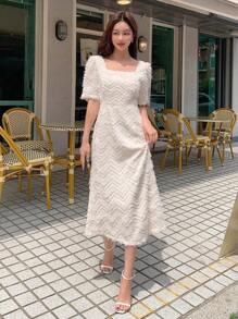 DAZY Đầm Dây kéo màu trơn Thanh lịch - Màu be - Xem 5