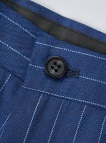 Manfinity Mode 男士1入組細條紋單釦西裝外套&1入組西裝褲套裝 - 藍色 - 查看 3