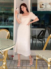 DAZY Đầm Dây kéo màu trơn Thanh lịch - Màu be - Xem 1