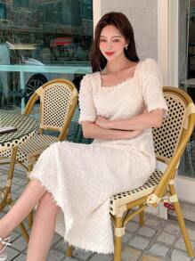 DAZY Đầm Dây kéo màu trơn Thanh lịch - Màu be - Xem 3