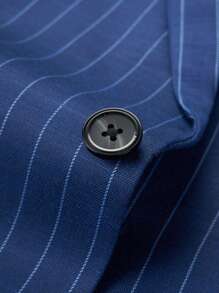 Manfinity Mode 男士1入組細條紋單釦西裝外套&1入組西裝褲套裝 - 藍色 - 查看 5