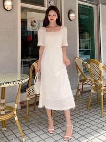 DAZY Đầm Dây kéo màu trơn Thanh lịch - Màu be - Xem 6