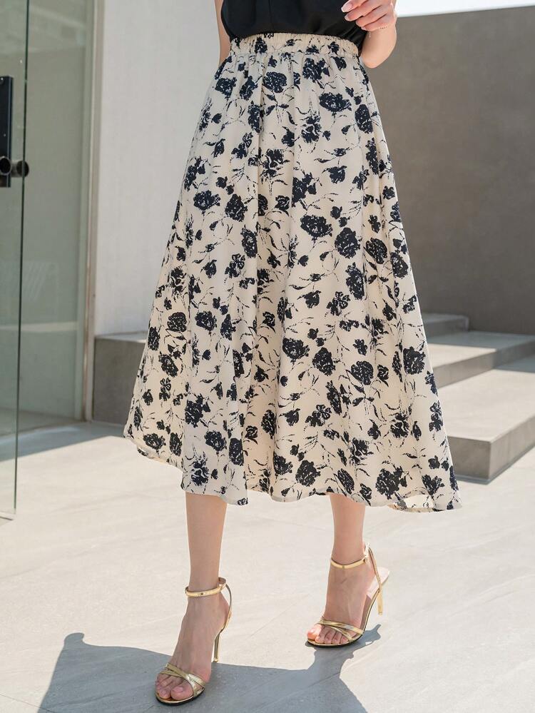 Floral Print High Waist Skirt