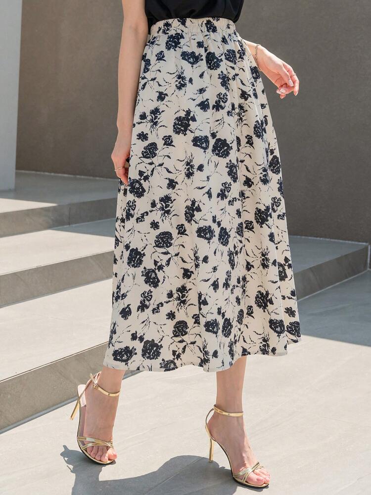 Floral Print High Waist Skirt