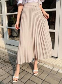 DAZY Women Daily Wear Solid Color Pleated Skirt Fall - Apricot - View 1