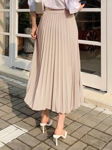 DAZY Women Daily Wear Solid Color Pleated Skirt Fall - Apricot - View 2