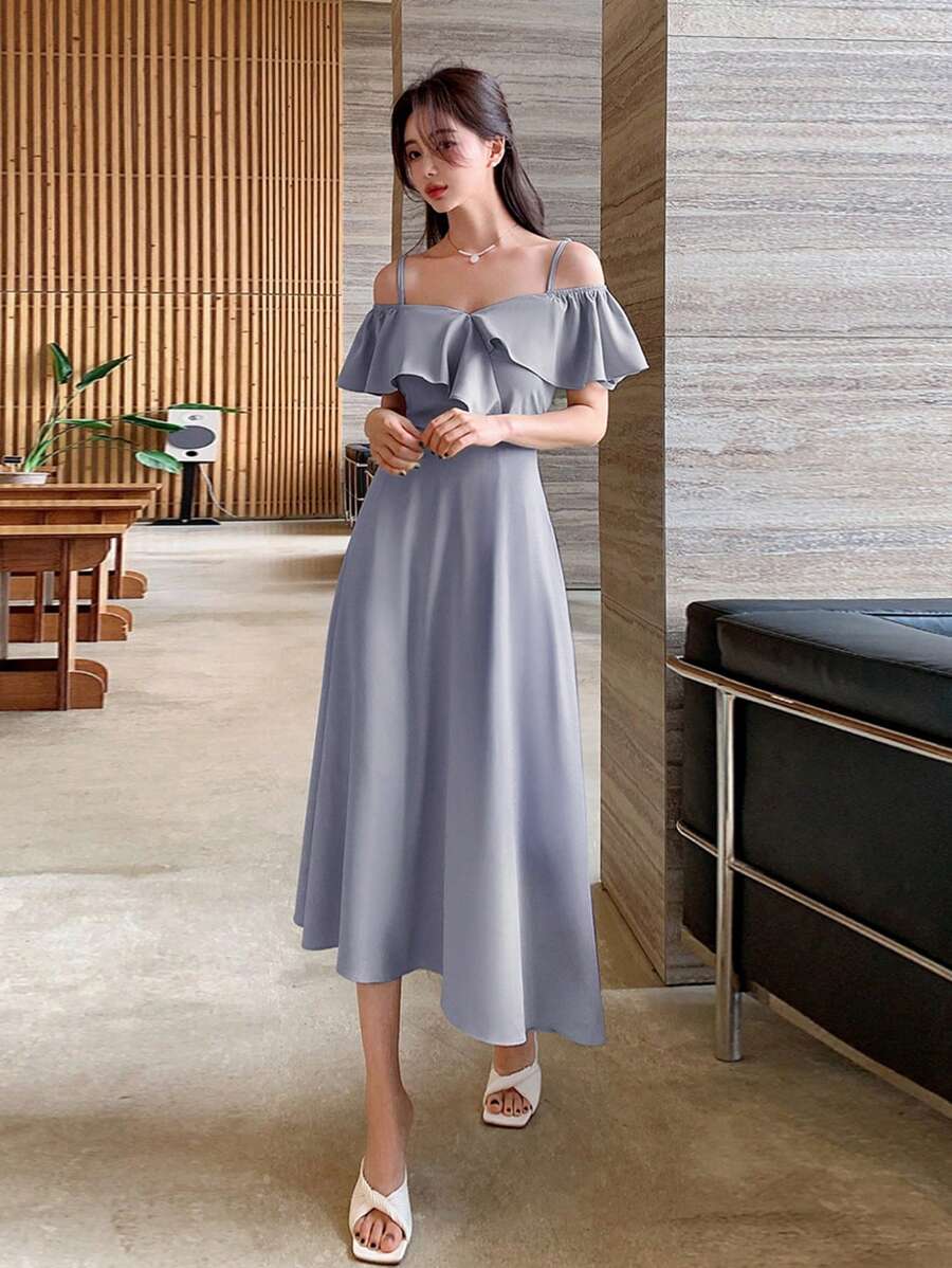 DAZY Cold Shoulder Ruffle Trim Dress | SHEIN USA