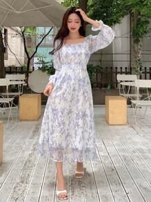 DAZY Tie Dye Square Neck Dress - Multicolor - View 1