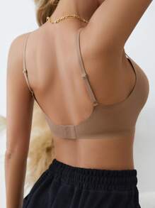 Mocha Brown Scallop Casual Comfy Bralette With Slight Stretch Fabric For Women - Mocha Brown - View 2