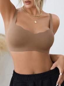 Mocha Brown Scallop Casual Comfy Bralette With Slight Stretch Fabric For Women - Mocha Brown - View 3