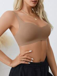Mocha Brown Scallop Casual Comfy Bralette With Slight Stretch Fabric For Women - Mocha Brown - View 4
