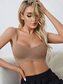 Mocha Brown Scallop Casual Comfy Bralette With Slight Stretch Fabric For Women - Mocha Brown - View 5