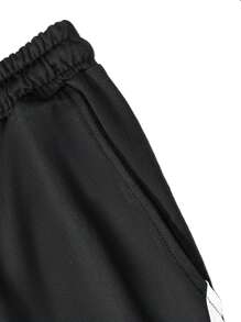 Aesthetic Post--Men Contrast Tape Drawstring Waist Shorts - Black - View 8