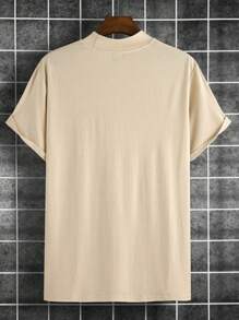 Manfinity Homme Hombres Camiseta con estampado de letra de cuello alto - Caqui - Ver 2