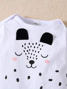 女嬰卡通圖案包腳連體睡衣 - 白色 - 查看 3