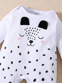 女嬰卡通圖案包腳連體睡衣 - 白色 - 查看 6