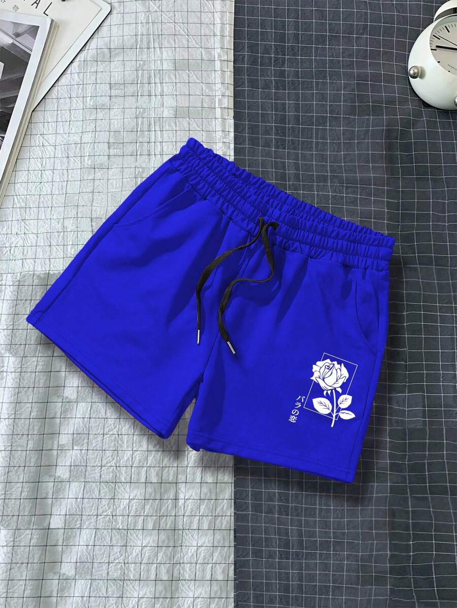 Manfinity Hypemode Quần Short Nam Dây kéo Túi Hoa Lá thư Giải trí - Xanh đậm - Xem 1