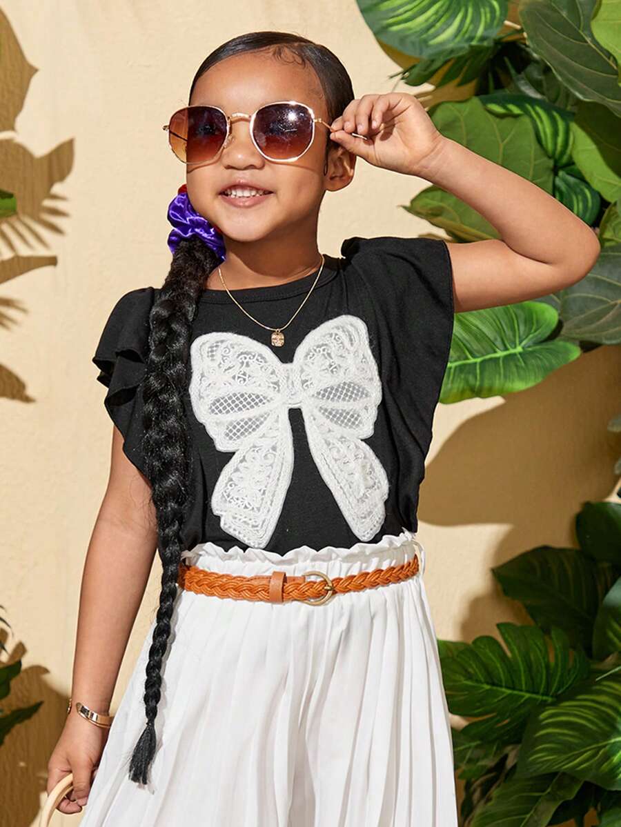 SHEIN Tops con gái lớn Xù Đồ họa Dễ thương - màu đen - Xem 1