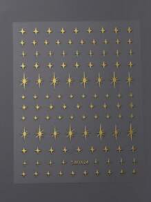 3D金屬閃耀明亮古銅銀星金指甲藝術貼紙，2入組圖騰雲月星奢華指甲自粘貼紙，家用指甲貼紙DIY - 金色 - 查看 3