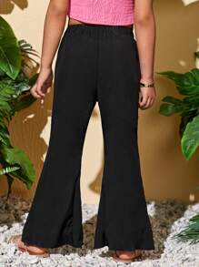 SHEIN Toddler Girls Contrast Mesh Flare Leg Trousers - Black - View 2