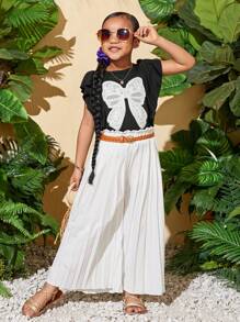 SHEIN Tops con gái lớn Xù Đồ họa Dễ thương - màu đen - Xem 5