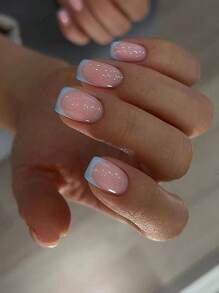 24pcs Short Square French Style Fake Nail & 1pc Nail File & 1sheet Tape - Multicolor - View 1