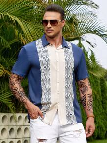 Manfinity RSRT Áo sơ mi Nam Nút phía trước Hình học Bộ lạc Boho - Nhiều màu - Xem 6