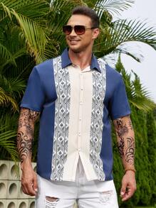 Manfinity RSRT Áo sơ mi Nam Nút phía trước Hình học Bộ lạc Boho - Nhiều màu - Xem 7