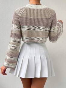 SHEIN Qutie 撞色插肩袖網眼針織短款毛衣