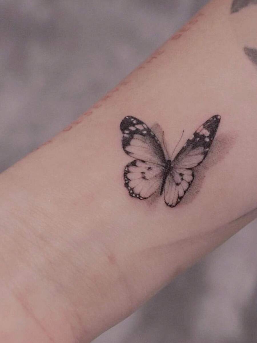 1Sheet Butterfly Pattern Tattoo Sticker Fake Tattoo Clavicle Wrist Body Small Temporary Tattoo Sticker Diy Body Art Decals - Black - View 1