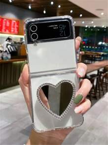 Clear Foldable  Phone Case With Heart Design Holder - White - View 1