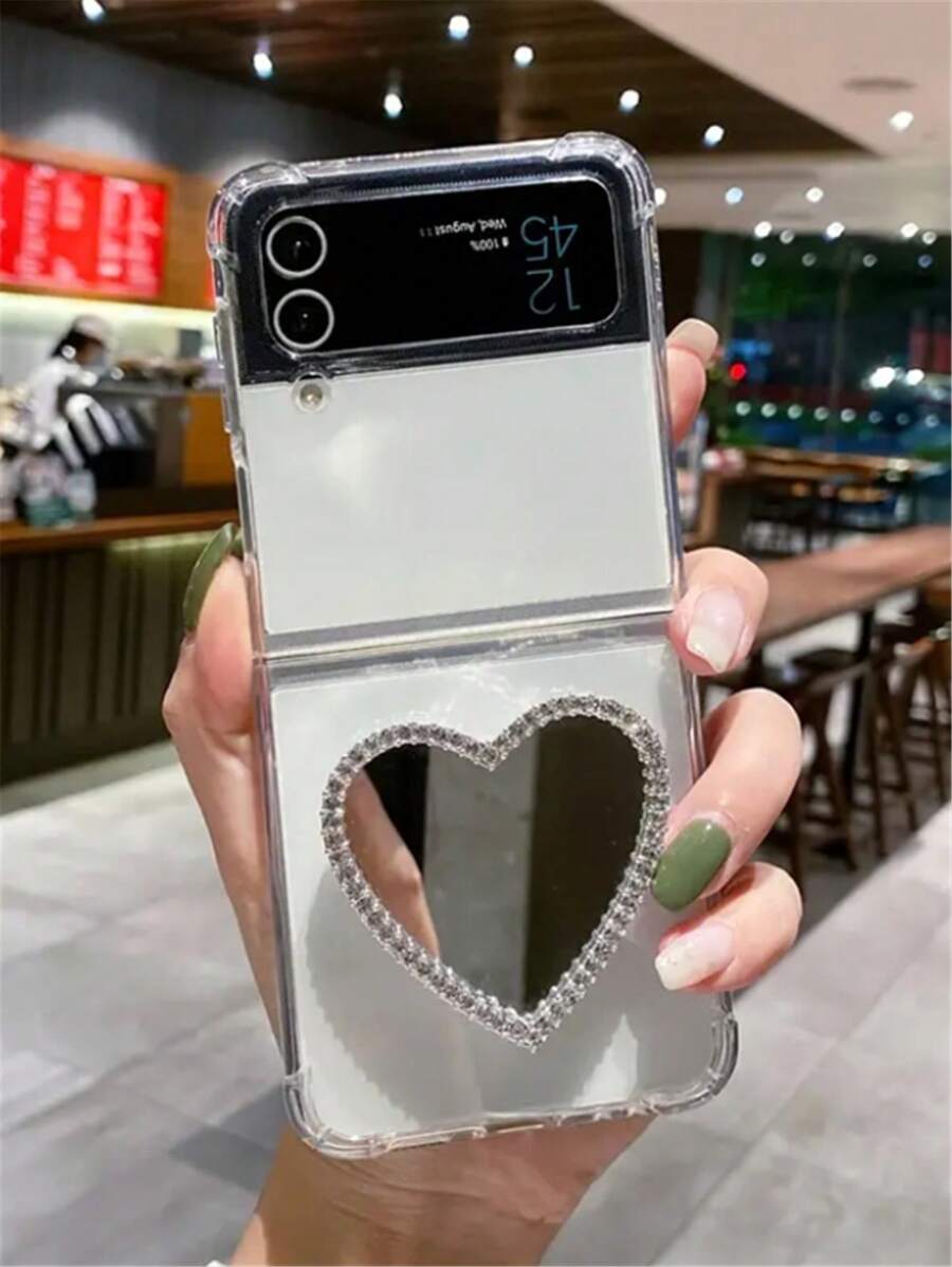 Clear Foldable Phone Case With Heart Design Holder - White - View 1