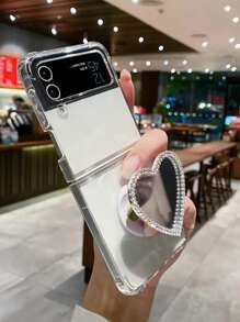 Clear Foldable  Phone Case With Heart Design Holder - White - View 2