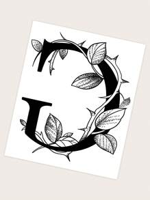 1 tờ Hình xăm đồ họa lá & chữ cái - màu đen - Xem 4