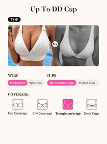 Swim DD+ 夏季纯色高腰比基尼上衣 - 白色 - 查看 3