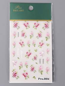 粉紅芙蓉花美甲貼紙，5D 浮雕春夏花卉滑塊美甲貼花凝膠拋光美甲 - 彩色 - 查看 3
