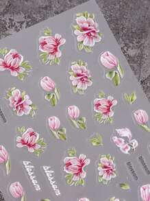 粉紅芙蓉花美甲貼紙，5D 浮雕春夏花卉滑塊美甲貼花凝膠拋光美甲 - 彩色 - 查看 4