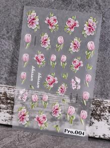 粉紅芙蓉花美甲貼紙，5D 浮雕春夏花卉滑塊美甲貼花凝膠拋光美甲 - 彩色 - 查看 7