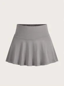 SHEIN EZwear Quần đùi nữ màu trơn Giải trí - Xám - Xem 1