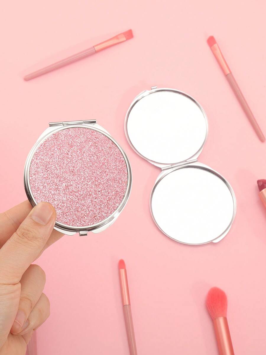 Cosmetic Mirror,1Pc Glitter Foldable Mirror  Vanity Mirror Portable Beauty Mirror - Pink - View 1