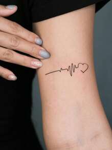 4入組黑色線條藝術心跳,愛心,飛鳥和字樣圖案暫時紋身貼紙,適用於手指,耳朵,頸部,手腕 - 黑色 - 查看 3