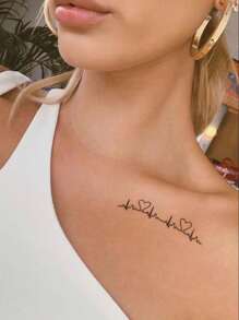 4入組黑色線條藝術心跳,愛心,飛鳥和字樣圖案暫時紋身貼紙,適用於手指,耳朵,頸部,手腕 - 黑色 - 查看 4