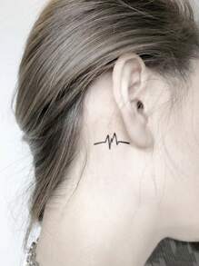 4入組黑色線條藝術心跳,愛心,飛鳥和字樣圖案暫時紋身貼紙,適用於手指,耳朵,頸部,手腕 - 黑色 - 查看 6