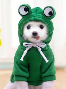 1pc Cartoon Frog Design Pet Hoodie For Dog And Cat For Spring - Green - View 1