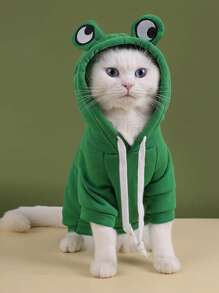 1pc Cartoon Frog Design Pet Hoodie For Dog And Cat For Spring - Green - View 3