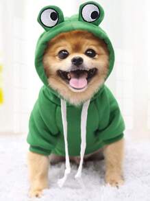 1pc Cartoon Frog Design Pet Hoodie For Dog And Cat For Spring - Green - View 7