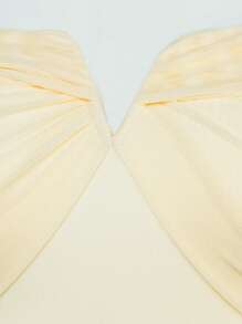 Hauture Off Shoulder Ruched Notch Bodysuit - Beige - View 6