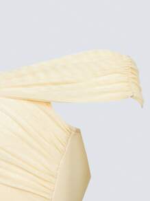 Hauture Off Shoulder Ruched Notch Bodysuit - Beige - View 7